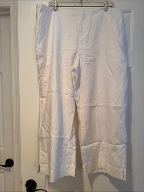 Women’s White Casual Linen Blend Pants with polyester lining